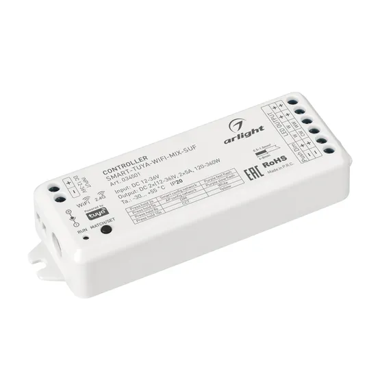 Фото товара Контроллер SMART-TUYA-WIFI-MIX-SUF (12-36V, 2x5A, 2.4G) (Arlight, IP20 Пластик, 5 лет)