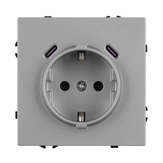 Фото #2 товара ARL NOBE Розетка зк со шторками с USB тип C+С софт-тач никель SCT-MUCC-SFPL-IS (250V, 16A) (Arlight, -)