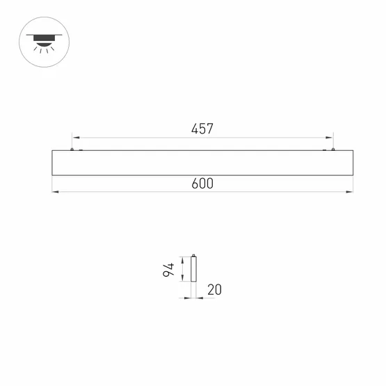 Фото #3 товара Светильник ALT-LINEAIR-FLAT-UPDOWN-DIM-S2094-600-25W Warm3000 (BK, 100 deg, 230V) (Arlight, IP20 Металл, 3 года)