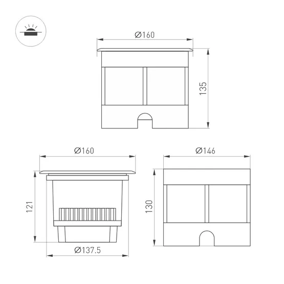 Фото #3 товара Светильник LTD-DAFNA-GROUND-R160-16W Warm3000 (SL, 10 deg, 230V) (Arlight, IP67 Металл, 5 лет)