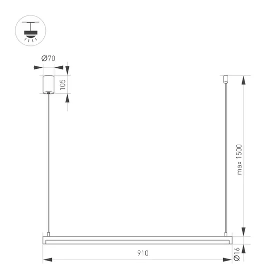 Фото #2 товара Светильник SP-UMBRA-HANG-H-L900-15W Warm3000 (BK, 120 deg, 230V) (Arlight, IP20 Металл, 3 года)