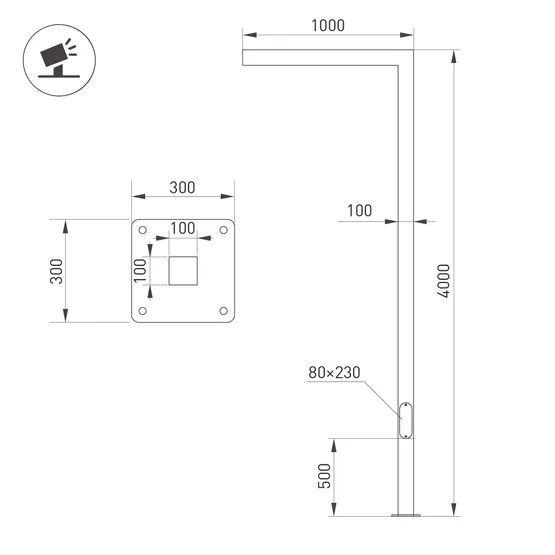 Фото #2 товара Опора OXOR-STER-G-1000x100x100-L4000-52W Warm3000 (BK, 230V) IP65 (Arlight, Сталь)