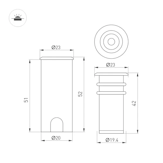 Фото #3 товара Светильник ART-PELURU-GROUND-R23-1W Warm3000 (GR, 30 deg, 24V) (Arlight, IP67 Металл, 3 года)