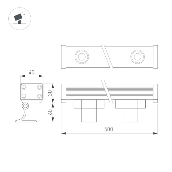 Фото #4 товара Линейный прожектор AR-LINE-500-12W Warm2700 (GR, 15 deg, 230V) (Arlight, IP65 Металл, 3 года)