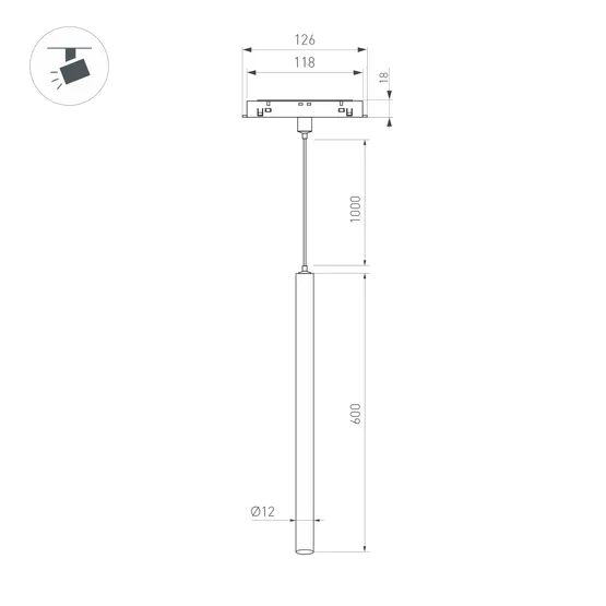 Фото #4 товара Светильник MAG-ORIENT-SPOT-HANG-L600-R12-2W Warm3000 (BK, 20 deg, 48V) (Arlight, IP20 Металл, 5 лет)